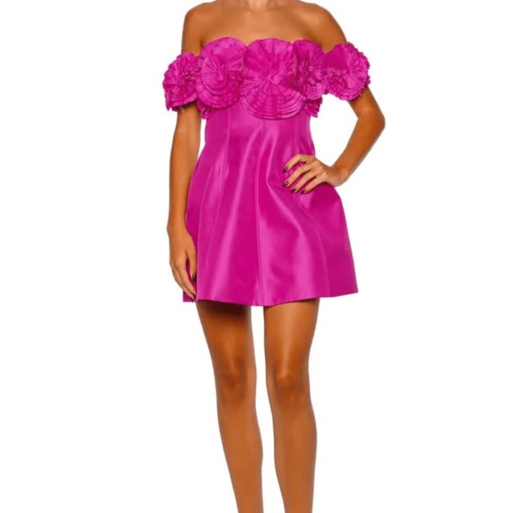 Acler Trusley Violet Floral Off Shoulder Mini Dress